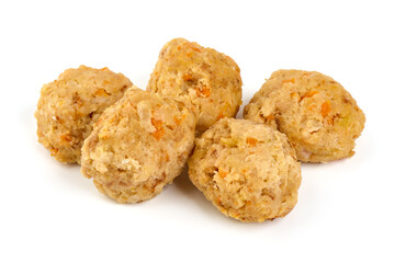 Homemade steamed meatballs, isolated on white background.