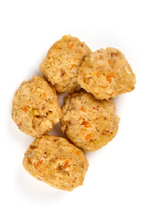 Homemade steamed meatballs, isolated on white background.
