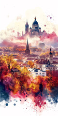 Obraz na płótnie Canvas Skyline Stadt Wasserfarben