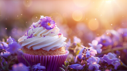cupcakes with violet flowers