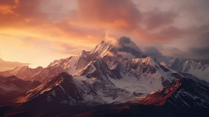  Beautiful sunset over a majestic mountain range, perfect for nature and landscape concepts © Ева Поликарпова