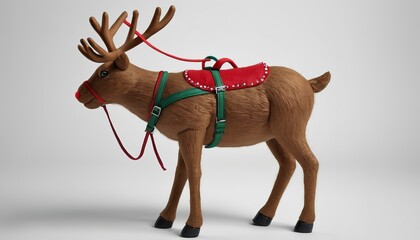 standing reindeer with harness - obrazy, fototapety, plakaty