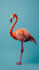 Elegant Flamingo on pastel blue background
