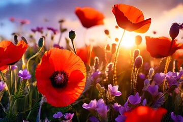 summer wildflowers in vibrant hues dominate a lively meadow