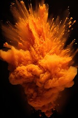 Vibrant orange powder exploding on a dark backdrop, perfect for dynamic and energetic concepts - obrazy, fototapety, plakaty