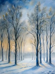 Winter Twilight in a Snowy Forest