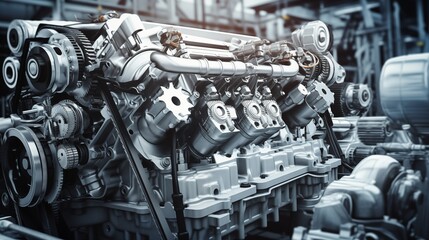 The systematic procedure involved in manufacturing engines, encompassing various stages from design to assembly in industrial settings.
 - obrazy, fototapety, plakaty