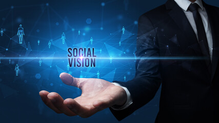 Obraz premium Hand holding social media related inscription
