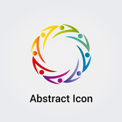 Icône abstraite Logo Design Formes Couleurs Silhouettes Personnes Danse étoile Cercle Trèfle Communications  Réseau Variation Arc-en-Ciel Vecteur