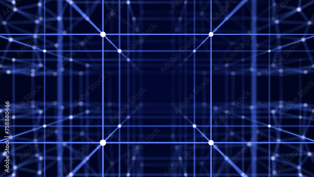 Poster blockchain. network of connected dots and lines. big data. abstract digital background. grid. 3d ren
