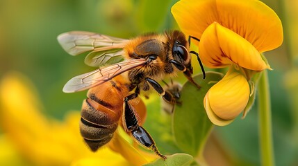 Honey Bee on Pea flower - obrazy, fototapety, plakaty