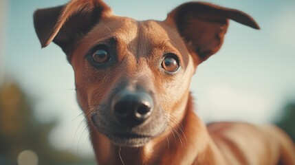 A close-up of a dog's face with a blurry background. Ideal for pet-related designs