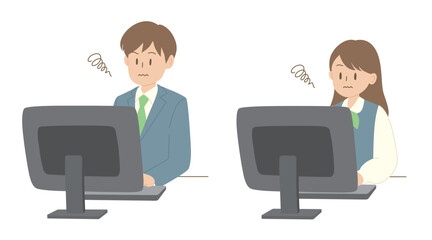 パソコンに向かう男女のビジネスパーソン