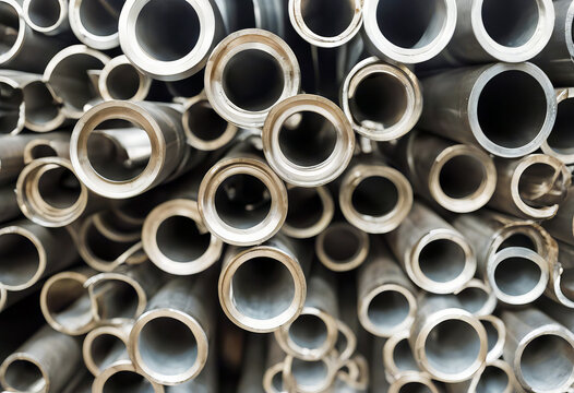 tubing steel stack pipe cylinder tube industry three-dimensional rendering render metal aluminium stainless background chrome row iron new engineering pipeline line closeup technology
