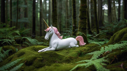 unicorn horse in white color wondering in the forest under the lake with dark blue sky in the front of twinkling of the stars abstract background of the unicorn animal in pure and deep white color  