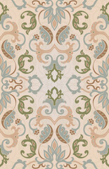 Pattern with ornamental flowers. Soft color floral ornament. Template for wallpaper, textile, shawl, carpet and any surface.  - 758881801