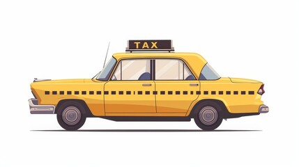 Transporting passengers. Taxi car. Yellow cab, automobile, city ride service. Picture of classic taxicab with sign on roof. Isolated flat modern illustration.
