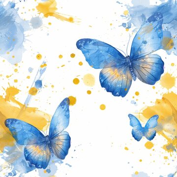 blue and yellow watercolor butterfly isolated on white. ai generated