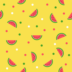 Seamless Summer Watermelon background. Yellow Background.