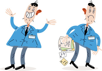 office worker sad and happy