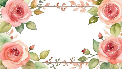 Brown rose frame background spring watercolor