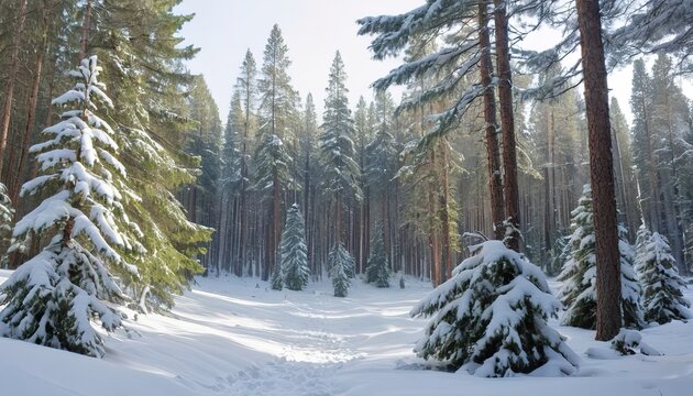 Snow covered forest with pine trees