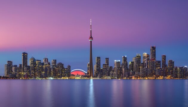 Toronto cityscape in twilight with CN Tower