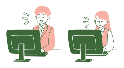 パソコンに向かう男女のビジネスパーソン