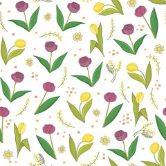 Tulip flowers vector seamless pattern.