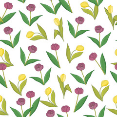 Tulip flowers vector seamless pattern.