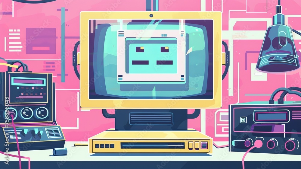 Poster old fashioned computer dialog window in retro nostalgic style. are you a robot question in a 90s mes