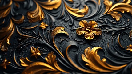 Gold and Black Carved Pattern Background Luxur