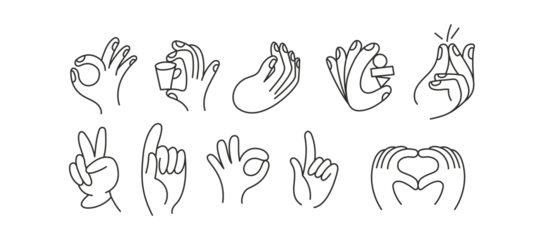 Tapeten Vector line simple illustrations, hands and gesture in outline style © venimo