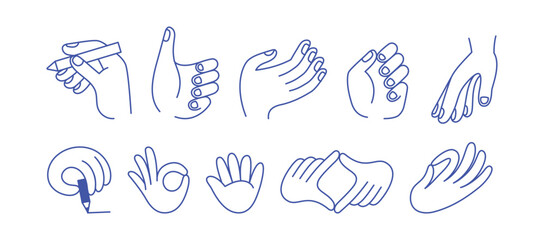 Vector line simple illustrations, hands and gesture in outline style