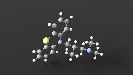 alimemazine molecular structure, h1 receptor antagonist, ball and stick 3d model, structural chemical formula with colored atoms - obrazy, fototapety, plakaty