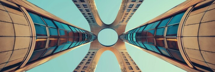 Digital manipulation of architectural photography to distort and warp buildings into surreal and abstract forms