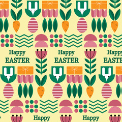 Easter cute fun geometric pattern with Easter eggs. Vector illustration.