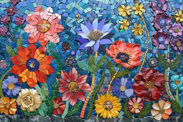 Fototapeta na wymiar Flowers in the garden. Mosaic art.