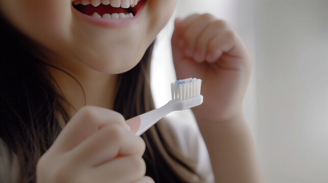 Dentist oral care for cildren a little girl ready to wash her teeth