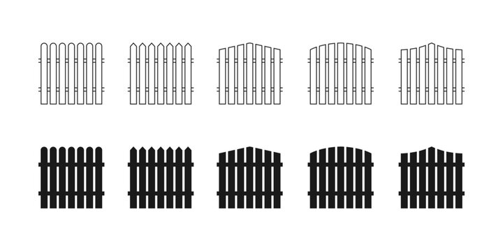 Fence icons set. House wooden fence symbol on a white background. Vector illustration of template fencing