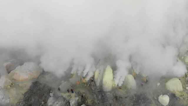 Aerial view of mount Kawah Ijen crater in East Java, Banyuwangi, Indonesia