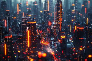 Fototapeta premium 3d render of Cyber punk night city landscape concept. Light glowing on dark scene. 
