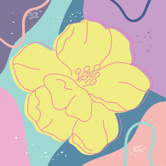 Abstract background with flower outline and different shapes and lines. Minimalistic template. Vector illustration