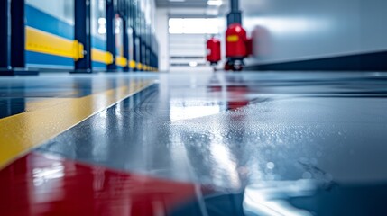 epoxy floor in warehouse factory. Anti-slip coating for public spaces
