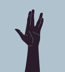 Hand making Vulcan salute gesture. Live long and prosper hand sign. Vector illustration - obrazy, fototapety, plakaty