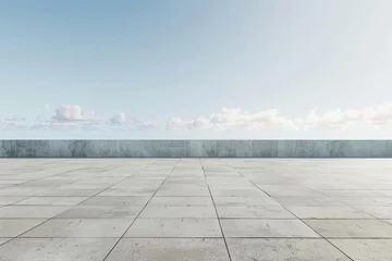 Poster Empty concrete floor and gray wall. 3d rendering of sea view plaza with clear sky background.  © imlane