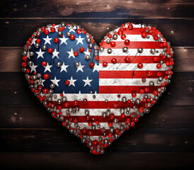Obraz premium Patriotic Heart Shape Formation Illustration on Wooden Texture Background