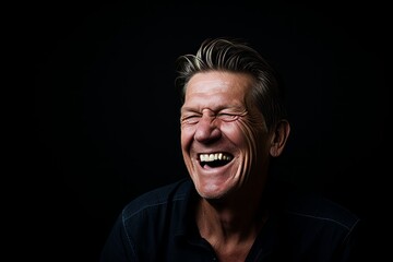 Portrait of an angry senior man screaming on a black background.