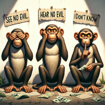 3 monkeys performing the iconic pose