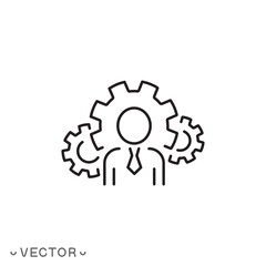 company development icon, enterprise workflow, people group council, collaboration or partnership in an organization, gear with teamwork thin line symbol, editable stroke eps 10 vector illustration